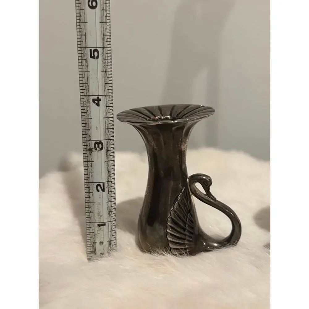 Whimsical Elegant Vintage Heavy Silver Plate Swan Candle Holders - Set of 2